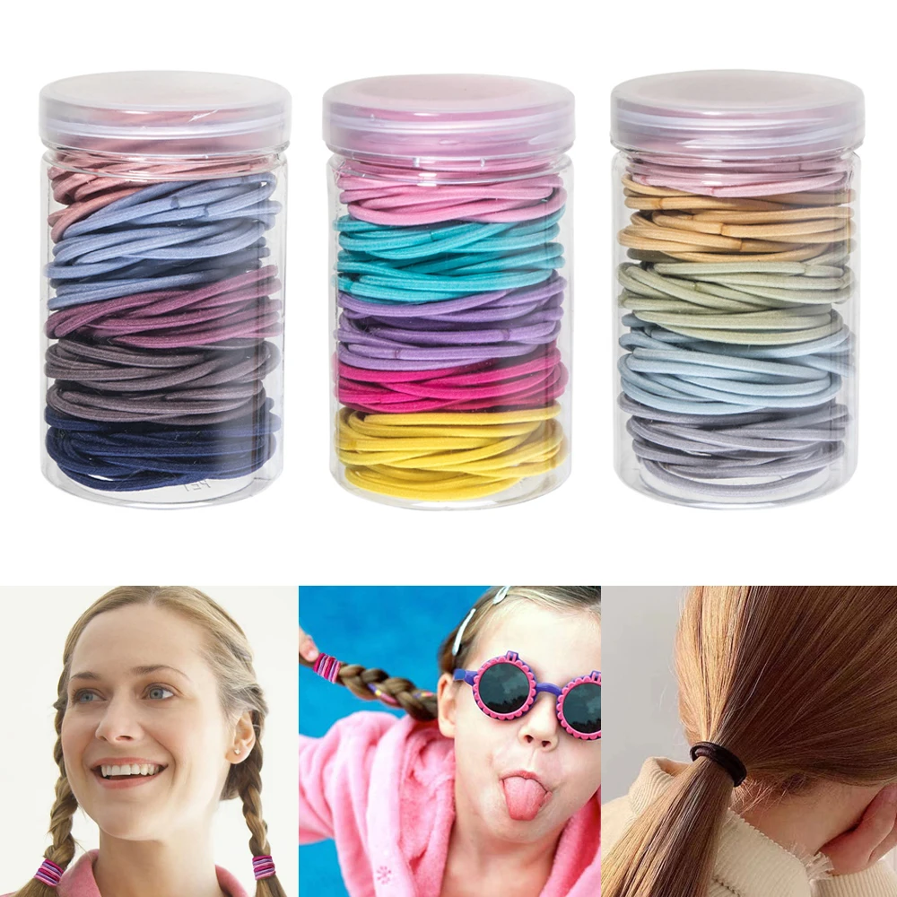 

Elastic Hair Bands 100pcs Multicolor Pony Thick Straight Curly Hair Tails Holders Bands for Baby Girls Women Hair Accessories