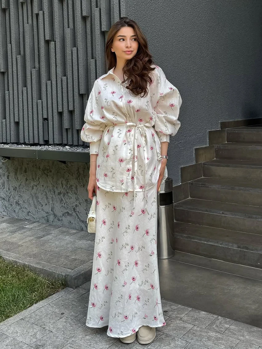 

Marthaqiqiqi женская ночная рубашка с принтом, пижама с отложным воротником, одежда для сна на шнуровке, халат с длинными рукавами, длинные юбки, комплект ночных рубашек