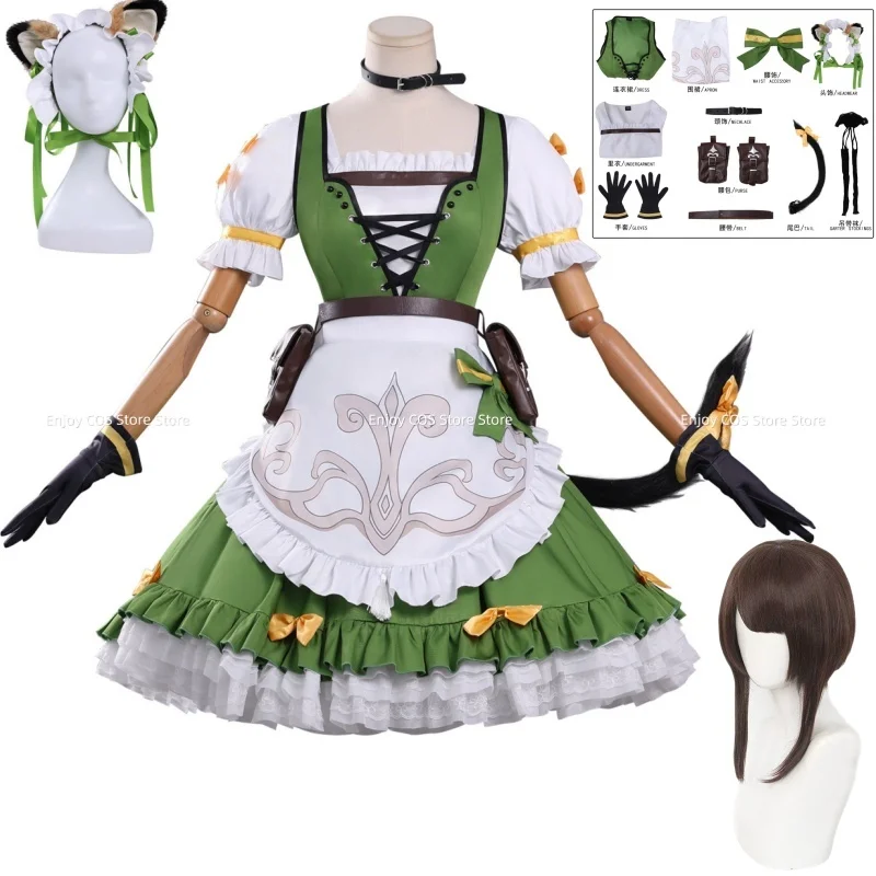 

Game Emma Woods Gardener Cosplay Costume Anime Green Maid Dress Lolita Skirt Wig Woman Sexy Cute Carnival Christmas Suit