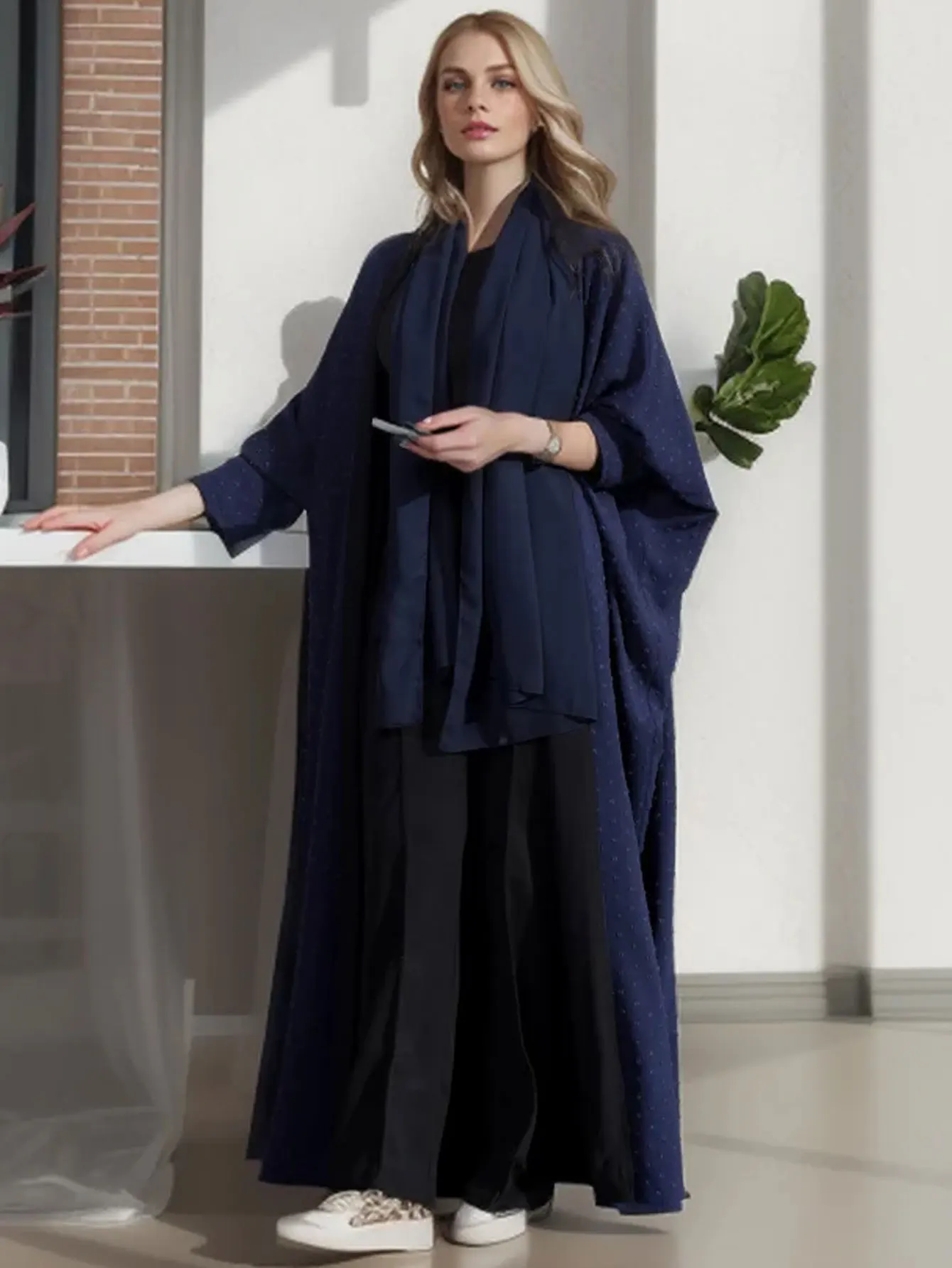 

Muslim Womens Navy Abaya dubai luxury kaftan with Subtle Sparkle Effortlessly Combining Modest Elegance and Contemporary Style