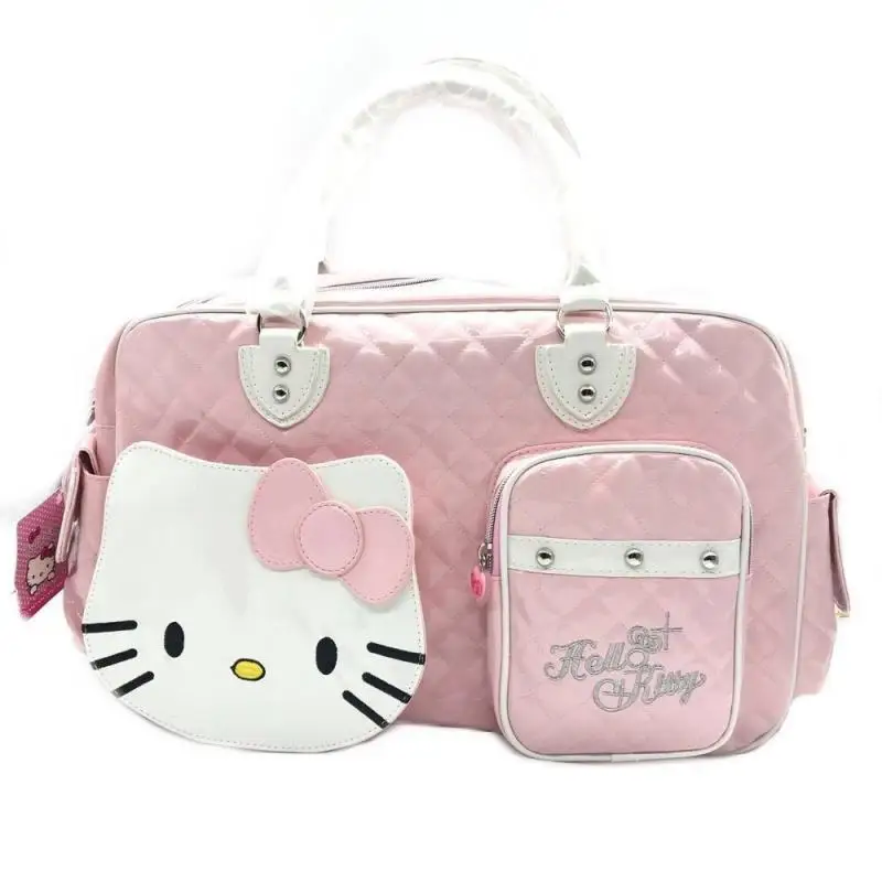 Kreskówka Miniso Hello Kitty Y2K przenośna torba podróżna o dużej pojemności Kawaii Pu skórzana błyszcząca słodka torba Crossbody