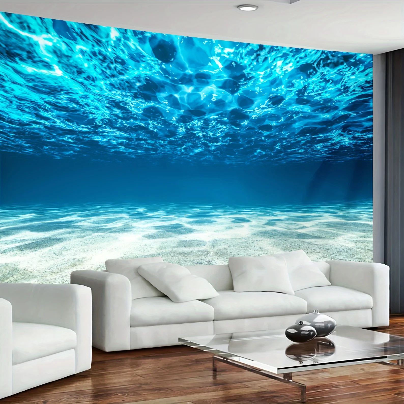 VIKAMA Tiefsee-Wandteppich mit Licht und Schatten, gewellt, Farbverlauf, Blau, Wohnzimmer, Sofa, Wand, Meditation, von Ozean inspirierte Heimdekoration