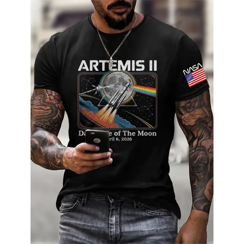 New Arrival Men's Artemis II Dark Side Of The Moon Print T-Shirts Summer Short Sleeve Casual Tops Round Neck Tees