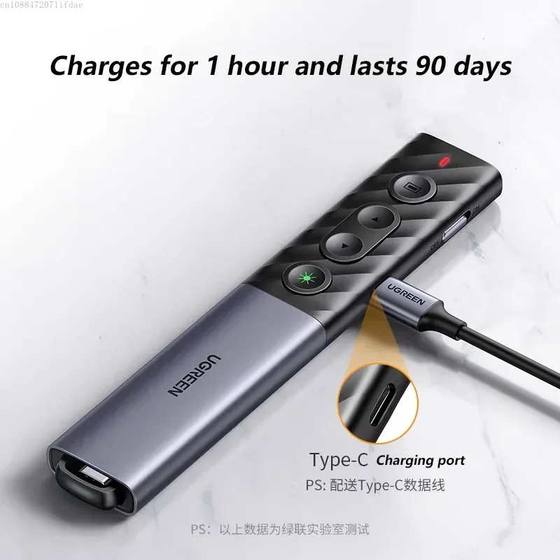UGREEN Rechargeable Powerpoint Clicker with Green  Pointer Long Range 2in1 USB Type C Wireless Remote Presentations Clicker