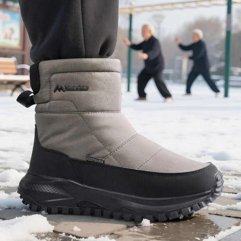 Men's Boots Warm Snow Boots Waterproof Non-slip Winter Shoes Side Zipper Ankle Boots High-top Shoe Outdoor Platform Cotton Shoes