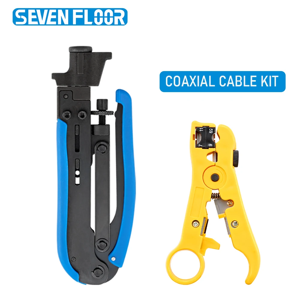 Coaxial Compression Crimper Kit, Adjustable Pliers for RG6/RG59/RG11 with Cable Stripper Tool for CCTV/Satellite
