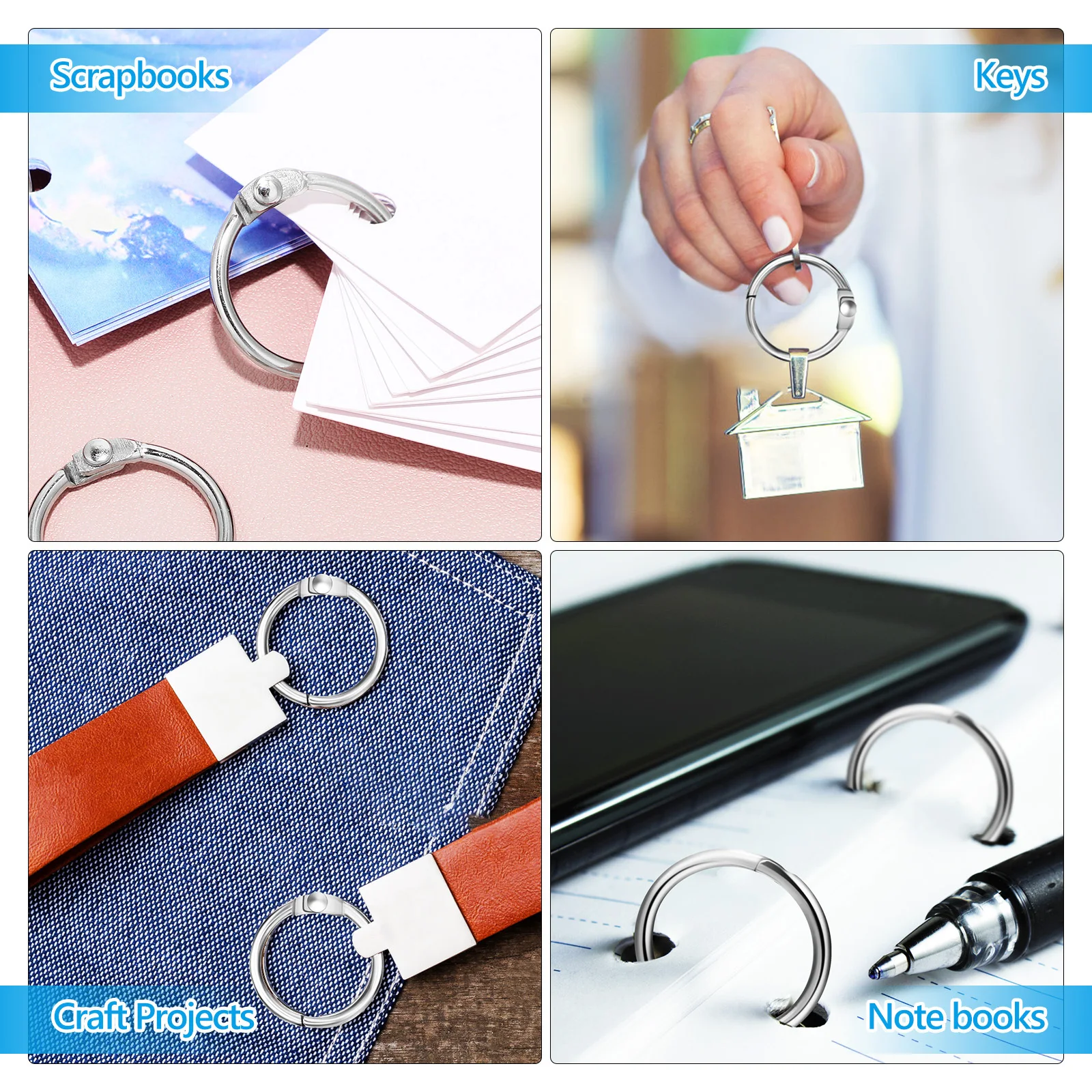 120 pçs anéis de pasta de metal pequenos clipes de ligação redondos para cartões de índice folhas soltas páginas artesanato scrapbook diy caderno material de escritório