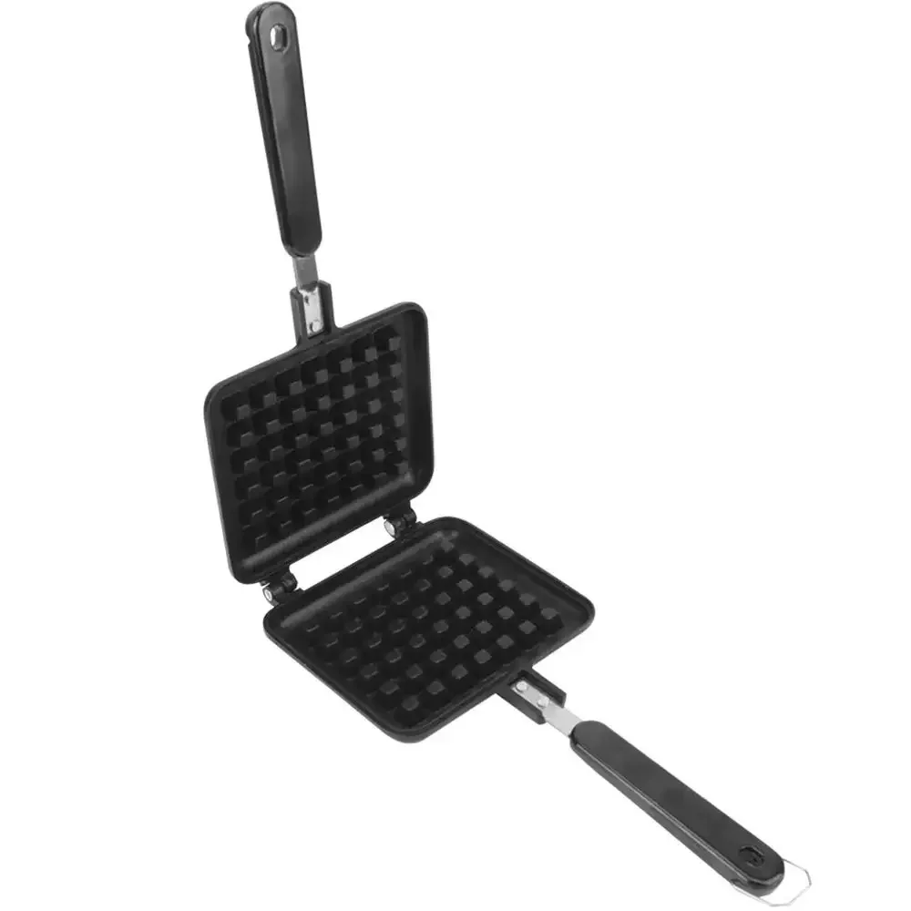 Long Handle Waffle Baking Mold Square Double-Sided Waffle Metal Mold Pan Cast Aluminum Durable Waffle Maker Machine Stove Top