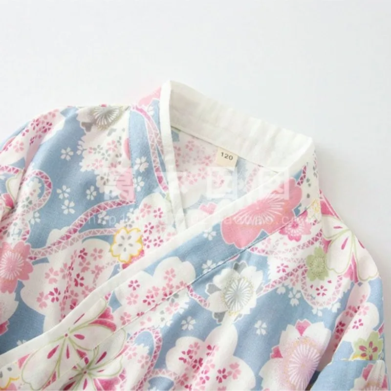 Japanese Children\'S Kimono Yukata Long-Sleeved Nightdress Baby Cotton Sleepwear Kids Print Comfortable Home Nightdress LC829