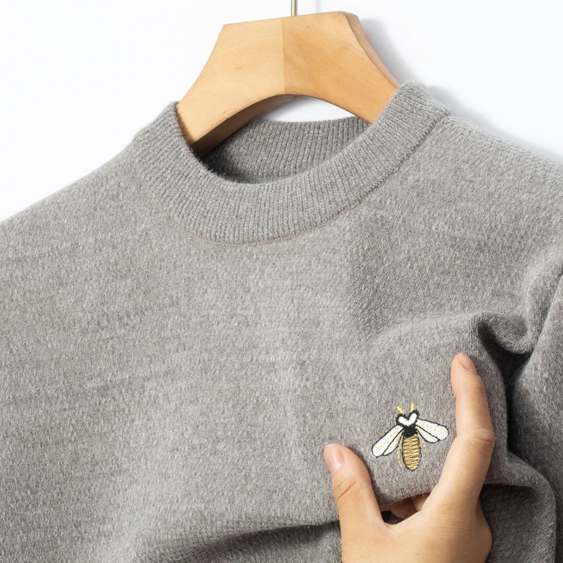 Suéter de hurón para hombre, camisa de bajo de punto de lana gruesa de terciopelo con cuello redondo cálido de invierno para hombre de mediana edad