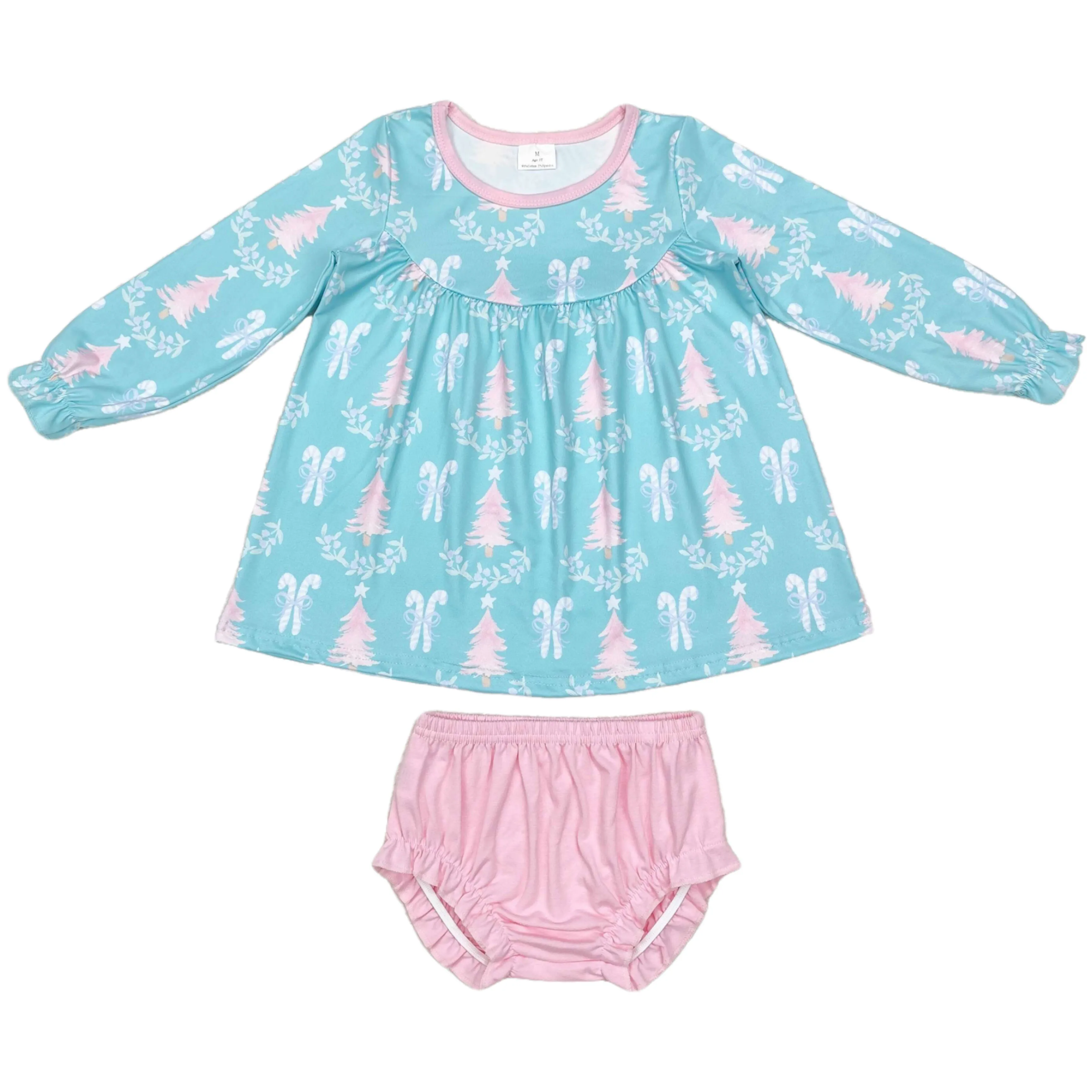 Baby Girl Clothes Set Kids Long Sleeve Tunic Bummie Shorts Children Christmas Tree Toddler Infant Two Pieces Outfit Wholesale