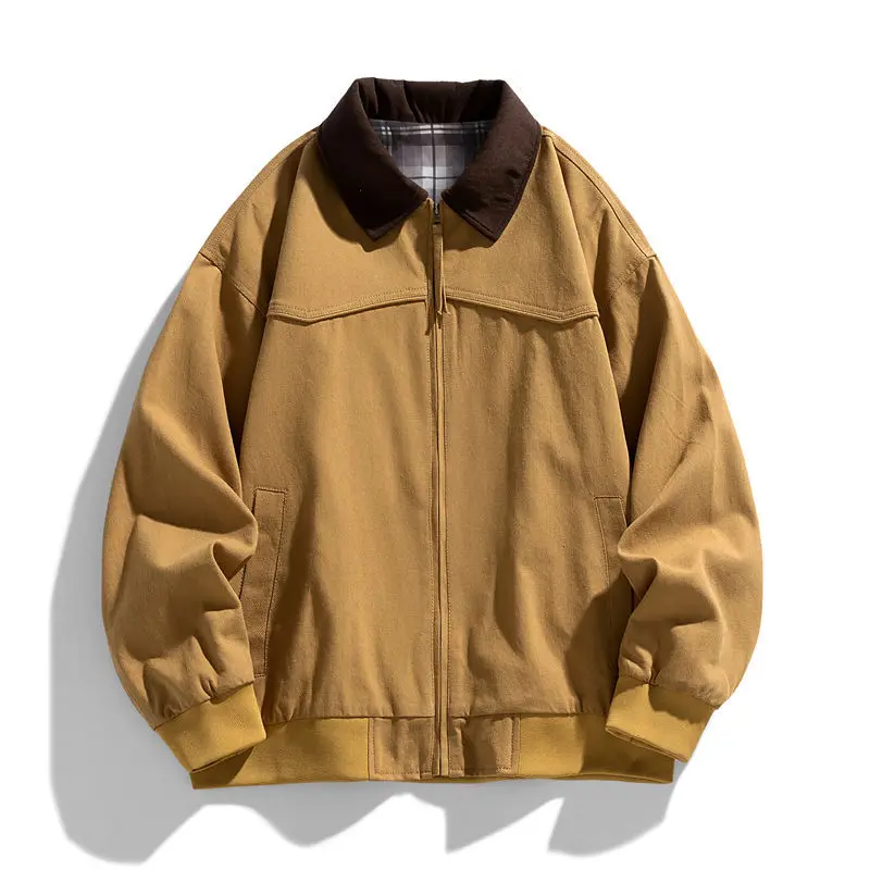 ヨーロッパとアメリカのワークウェア、ウォッシュドヴィンテージ、ラペル付き、ルーズ、ファッショントレンド、カジュアル