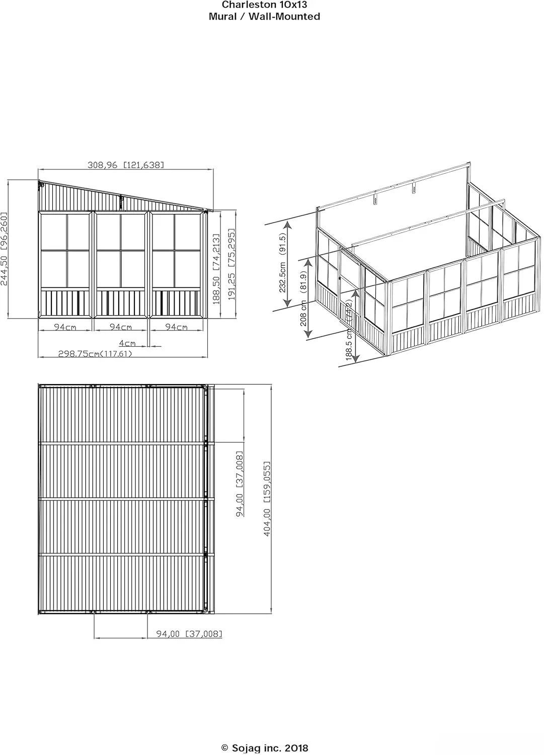 蚊帳付きチャールストン壁掛け式サンルーム、440-9163025、10x13 "、ダークグレー