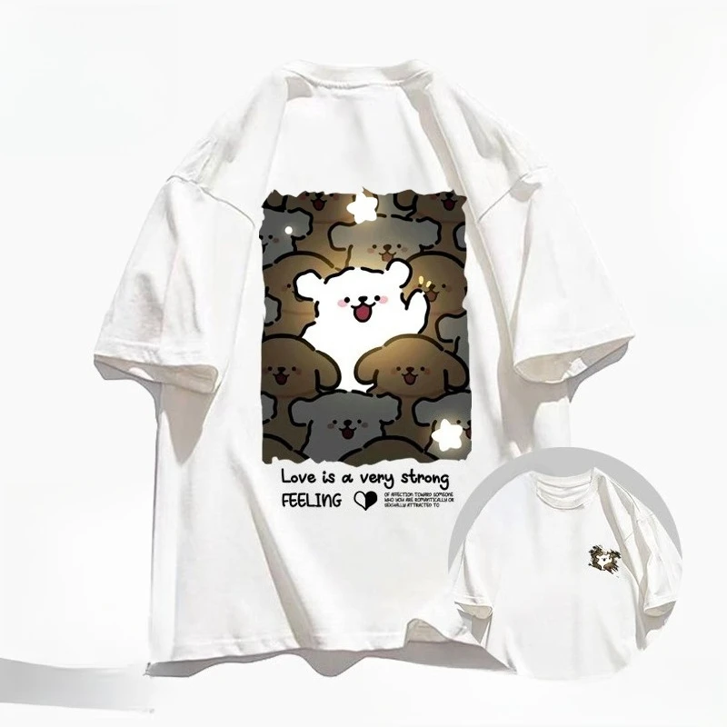 

PLUS Size Cotton Happy Puppy Printed Short Sleeve T-Shirt Women's 2025 New Summer Fashion Brand American Loose Casual Top