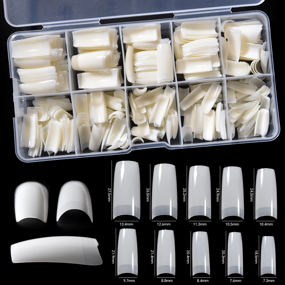 

500 шт., французские типсы, прозрачная природа, накладные полупокрытия, накладные акриловые ногти, разные размеры, накладные ногти, инструменты для наращивания маникюра «сделай сам»