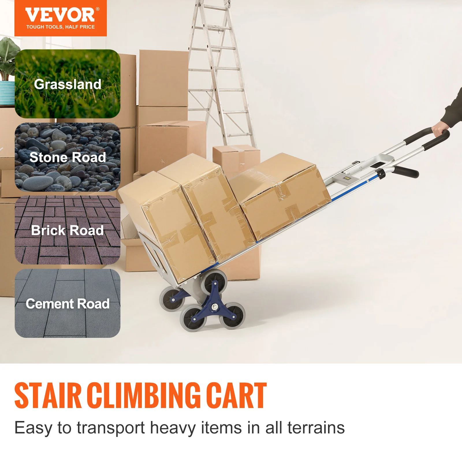 VEVOR 550LBS Stair Climbing Cart Folding Trolley Heavy Duty with Dual Handles Truck Frame for Warehouse Shopping Airport