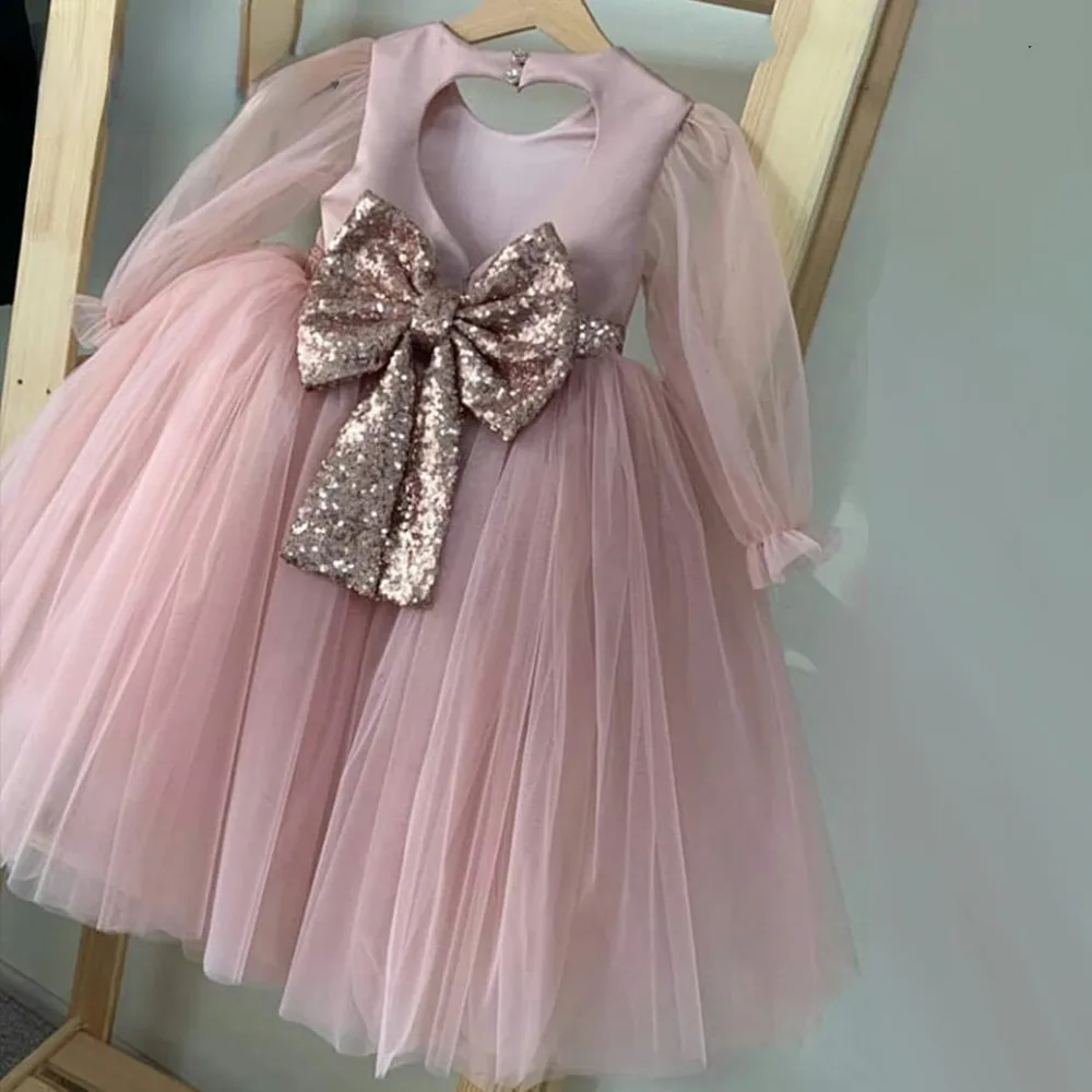 

Flower Girl Dress Round Neck With Bow for Weddings Birthday Evening Ball Wear Girl Party Communion Pageant Gown Vestidos