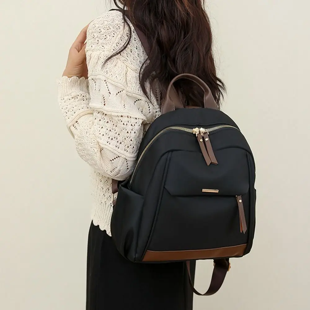 Casual Canvas Nylon Backpack Large Capacity Zipper Women Backpack Lightweight Waterproof Oxford Shoulder Bag Storage Bag
