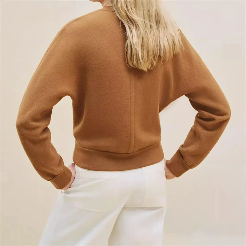 Women\'s sweater New elastic knitted round neck pullover for autumn 2024 cashmere blend that can be worn on both sides knitwear