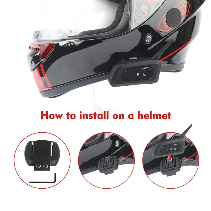 EJEAS-intercomunicador V6 Pro con Bluetooth para casco de motocicleta, comunicador impermeable para 6 conductores, dúplex completo con bolso de mano de regalo, 4 piezas, 1 piezas