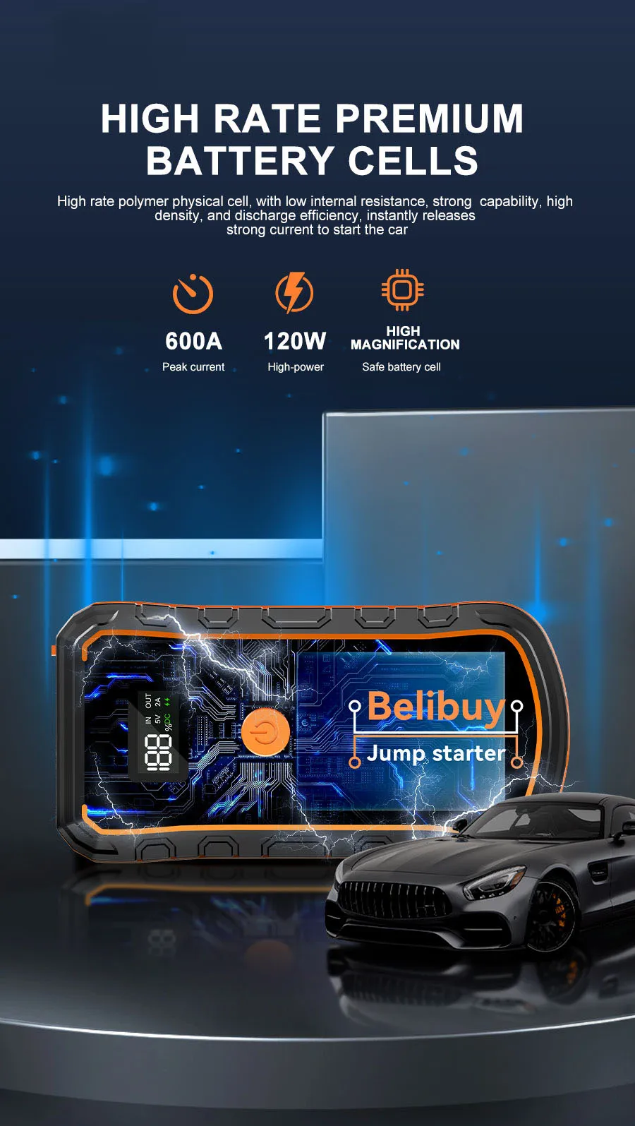 12V Auto-Starthilfe, Tragbare Notfall-Starter-Powerbank, Auto-Batterie-Booster, Autoelektronik-Zubehör für Notfälle – Detail 9