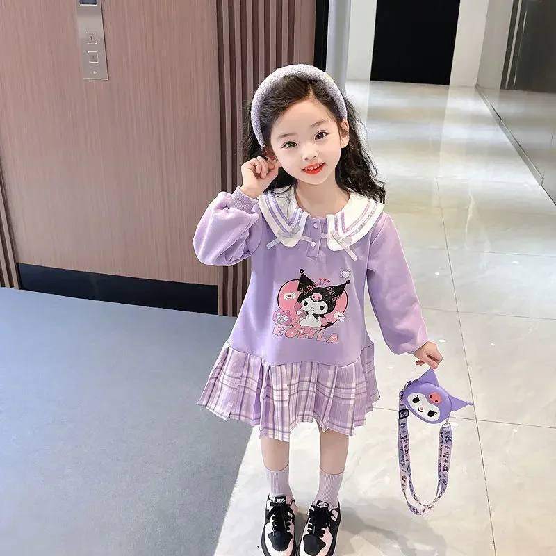 

Girly Heart Kuromi Anime Children Jk Preppy Princess Dress Cute Cartoon Sanrio Ins Y2k Long Sleeve Skirt Clothing Gifts Toys