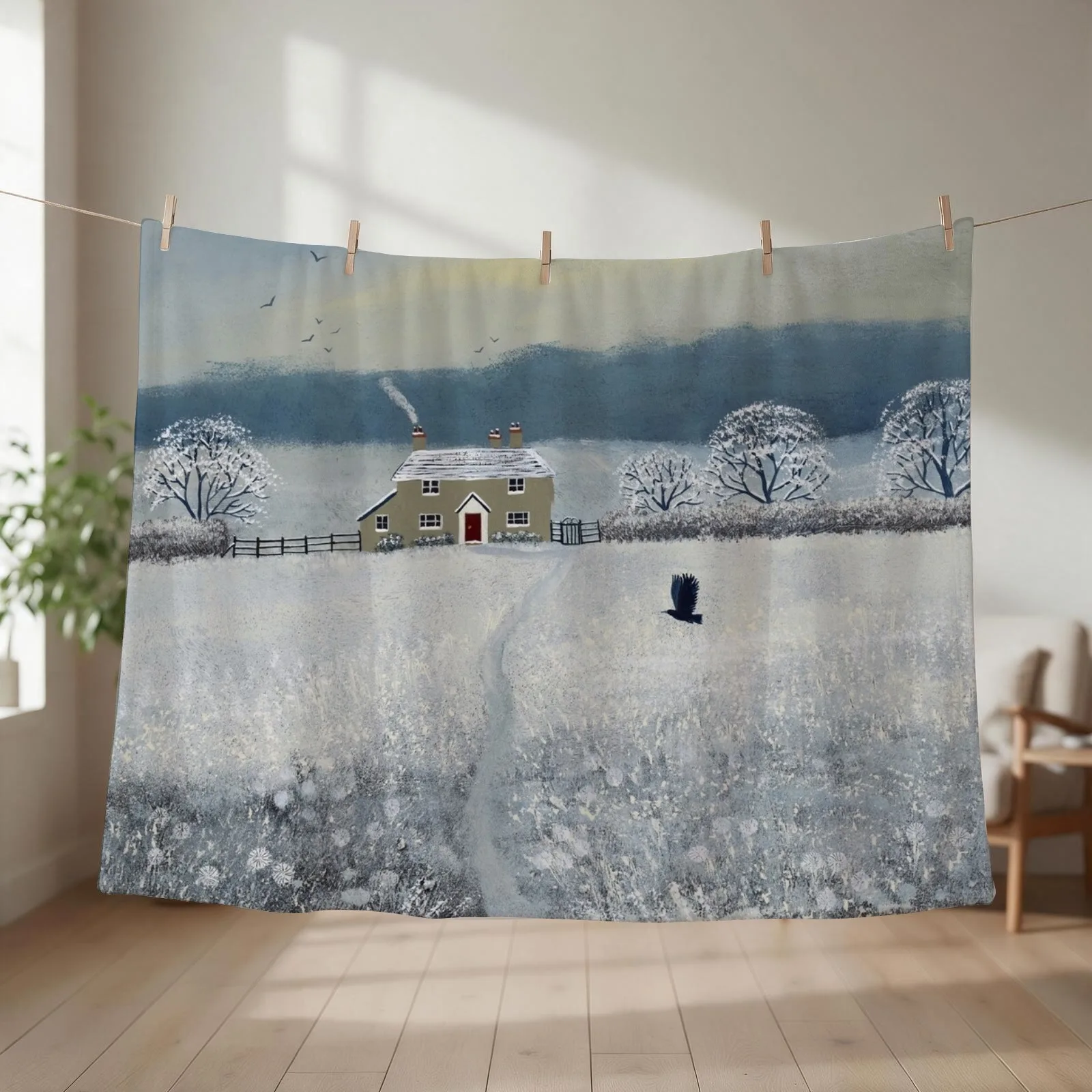 New The Path to Winter Cottage Throw Blanket couch cozy soft plush fuzzy picnic outdoor blanket