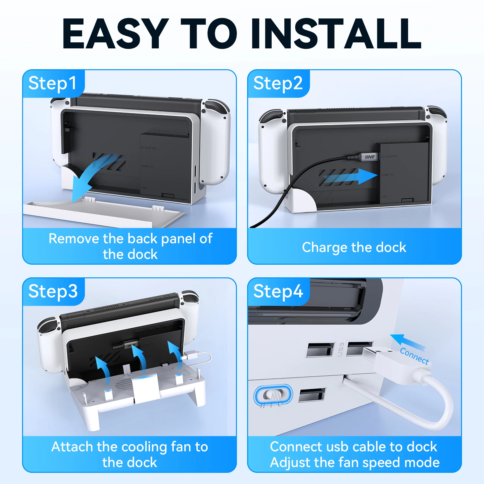 IINE horizononal Base ventilador de refrigeración para OLED Dock Compatible Nintendo Switch OLED