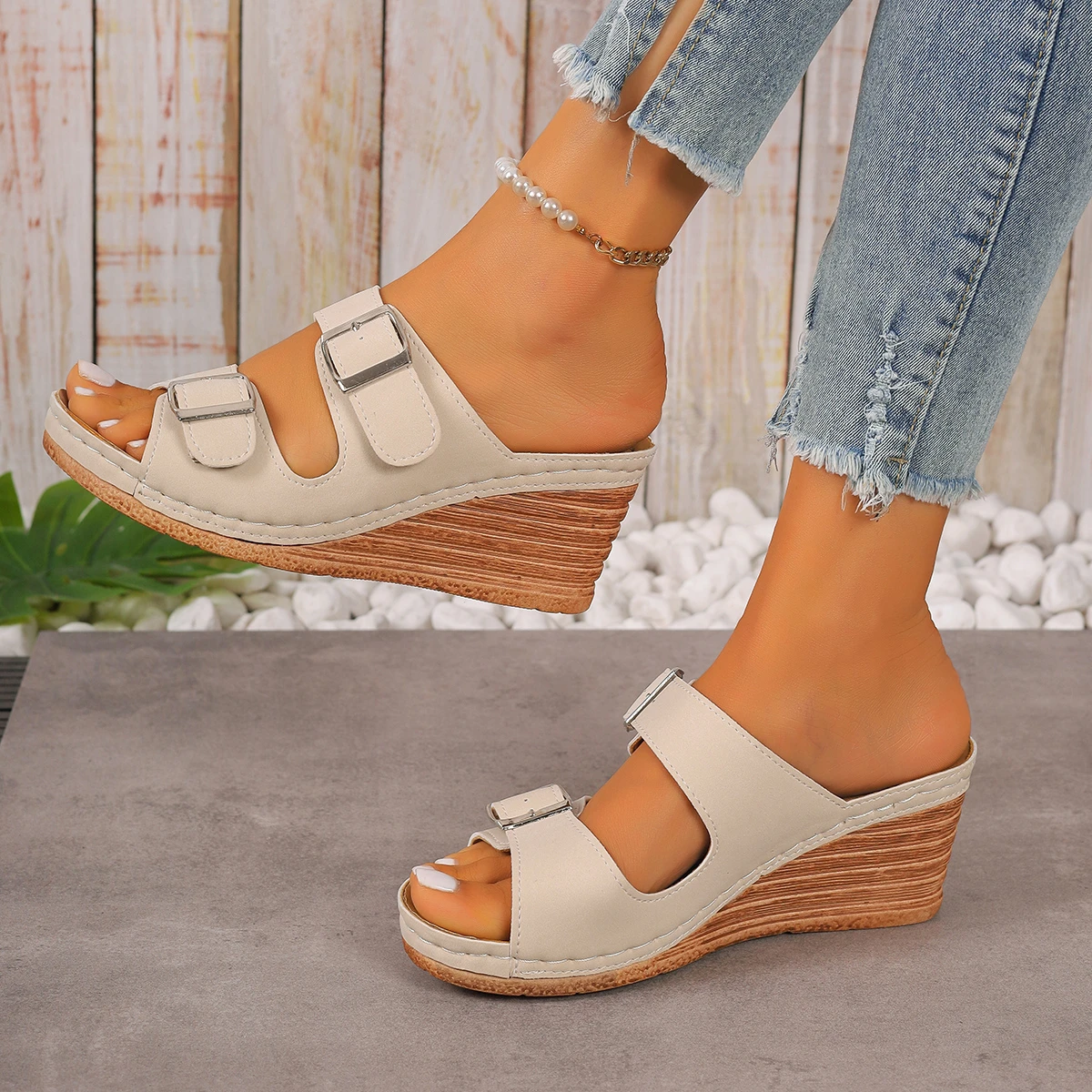 2024 New Summer Women Slippers Fashion Beach Casual Open Toe Shallow Platform Sandals High Heels Slippers Slides Women Plus Size