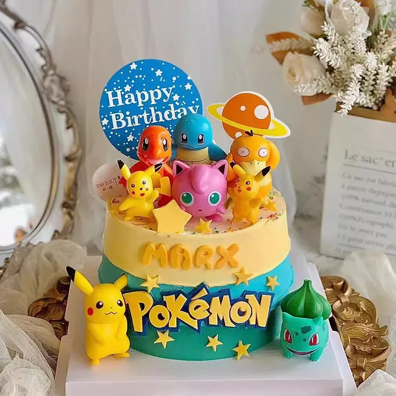 Décoration de gâteau Pikachu pour enfants, 13 pièces/ensemble, joyeux anniversaire, mignon Pokemon en vinyle, figurine de dessin animé, ornements de gâteau, fournitures de cuisson, cadeaux