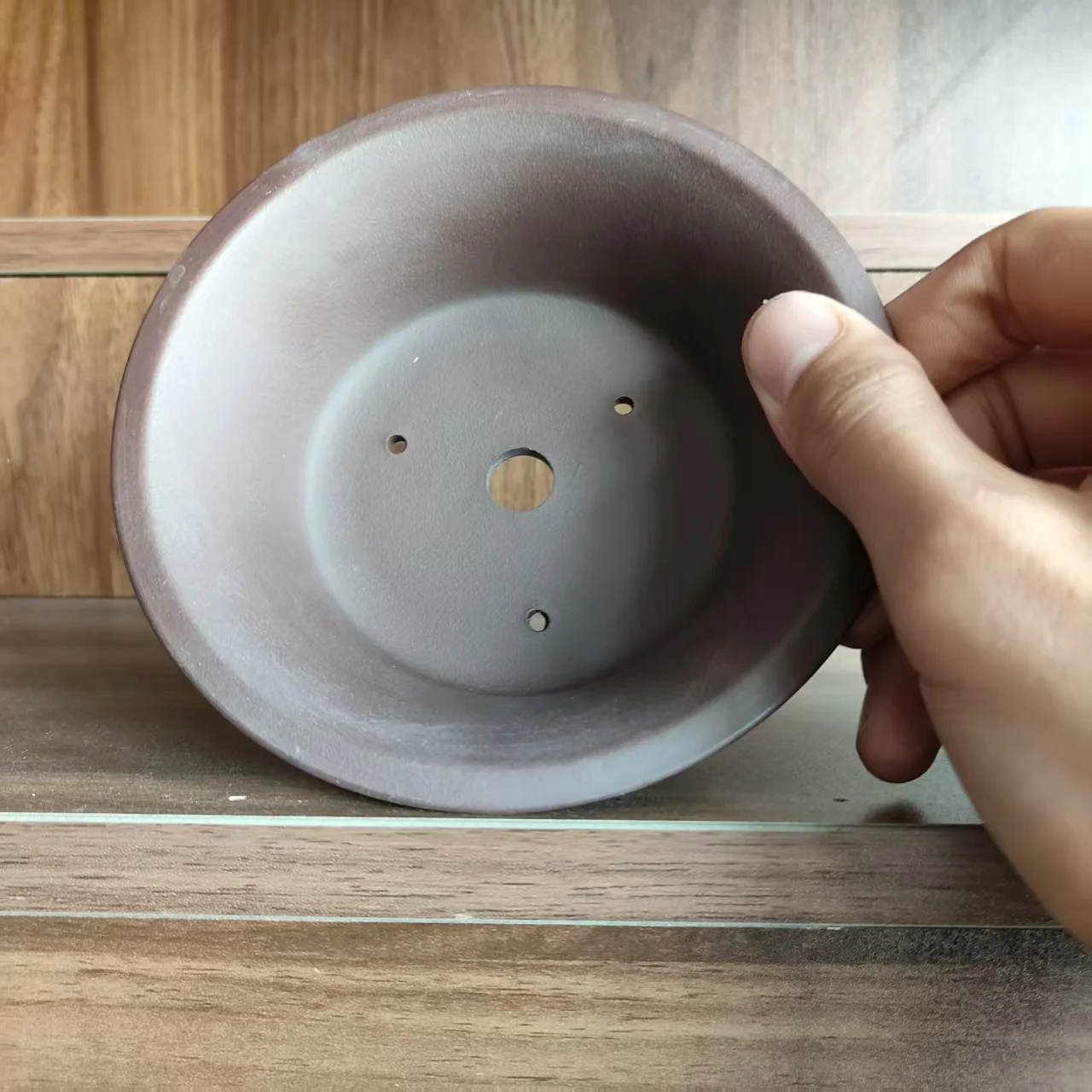 Hot sale hand craved round shaped purple clay bonsai pot