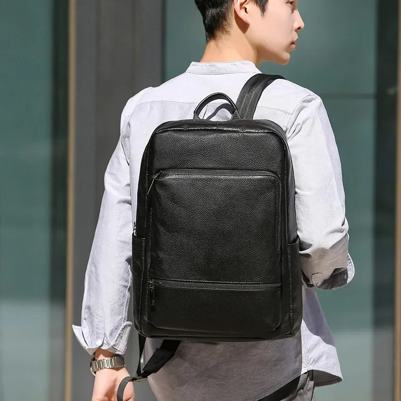 New Brand Natural Cow Genuine Leather Men's Backpack Fashion Large Capacity Shoolbag Boy Laptop Backpack Computer Bag