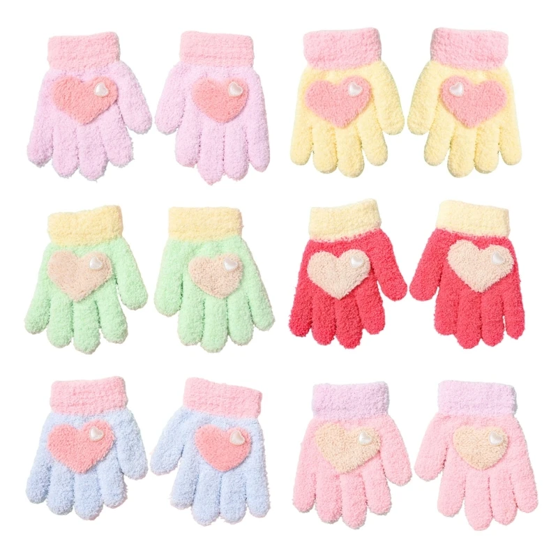 Warm Gloves with Heart Pattern Flexible & Durable Gloves Fashionable & Warm Winterproof Gloves for Active Kids Gift