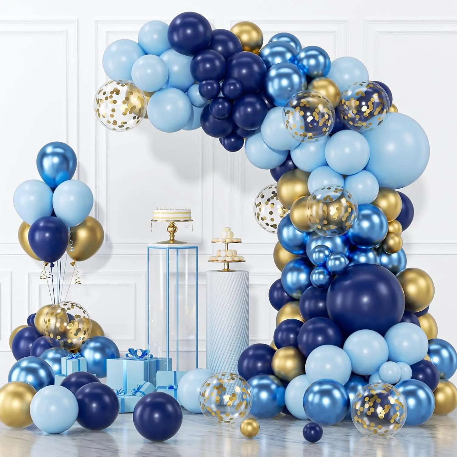 152-teiliges Blau-Gold-Latex-Ballon-Set, geeignet für Geburtstagsfeiern, Hochzeiten, Valentinstag-Party-Dekoration