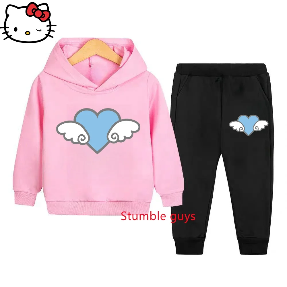 

Kids Hello Kitty 2-Piece Set Autumn Winter Anime Cartoon Hoodie & Pants Warm Sweatshirt Casual Children's Outfits