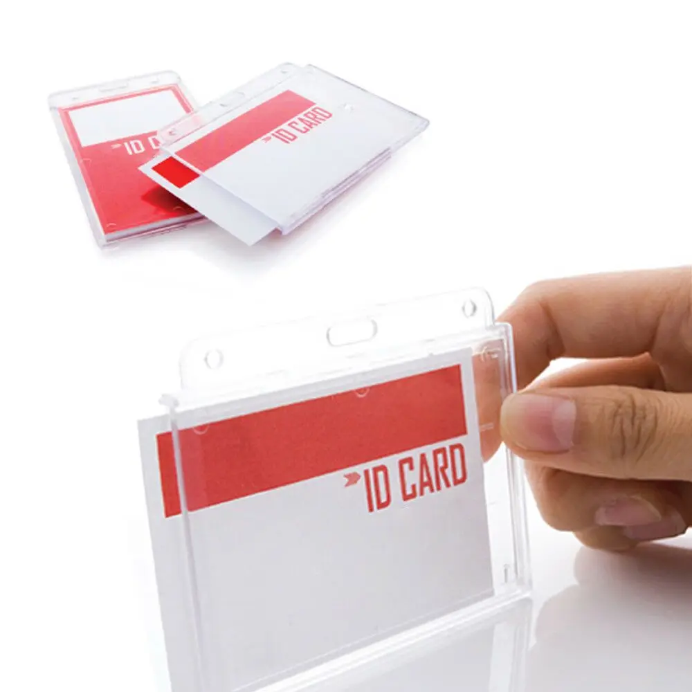 

Durable Horizontal Pass Badge Transparent Clear ID Card Cover Card Holder Case Enclosed Oyster