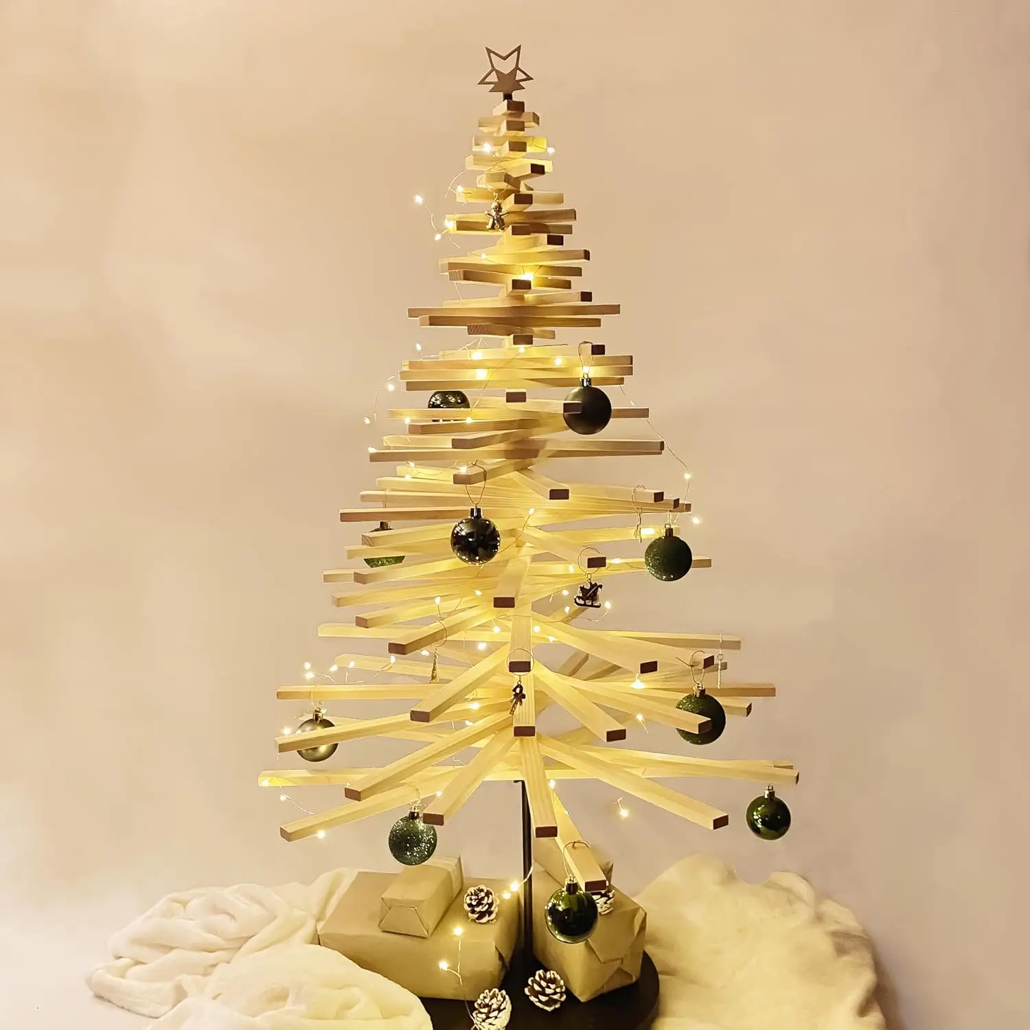 Árbol y Navidad de Madera de Pino, 100 cm, Decoración de Navidad