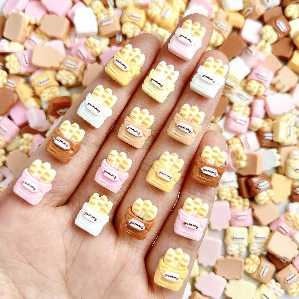 Creative Simulated Baguette Nail Charms 3D Dopamine Colored Bread Resin Nail Art Decorations for DIY Hair Clips Nails Supplies