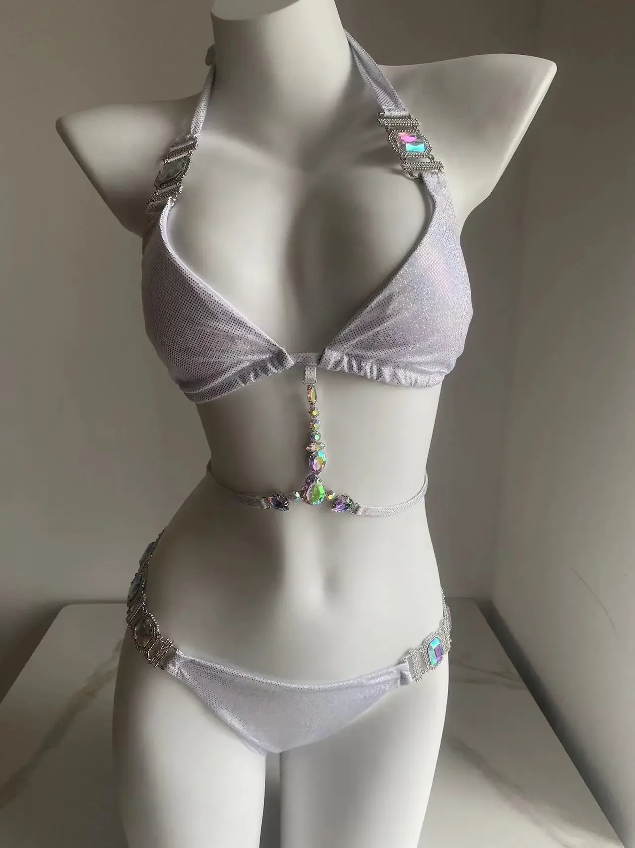 Crystal Rhinestones Biquíni Set para Mulheres, Glitter Diamante Gems, Fato de Banho Brasileiro, Shinny Swimsuit, Swimwear, Novo