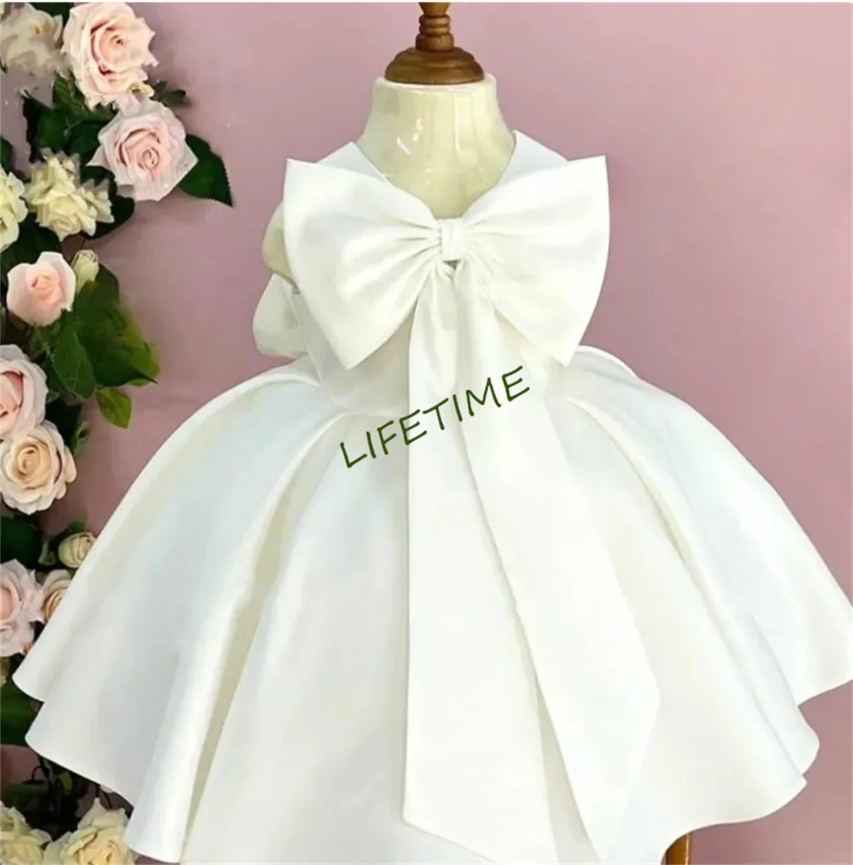 Handgemachte Blumen mädchen Kleider Satin Baby Kleid geschwollene Kleider für Mädchen Kinder Geburtstags feier Kleid