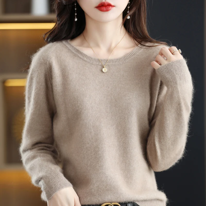 Winter Women Sweater O-Neck Knitted Pullover 100% Mink Cashmere Jumper Female Solid Color Soft Super Warm Sweater S-2XL 7 Colors