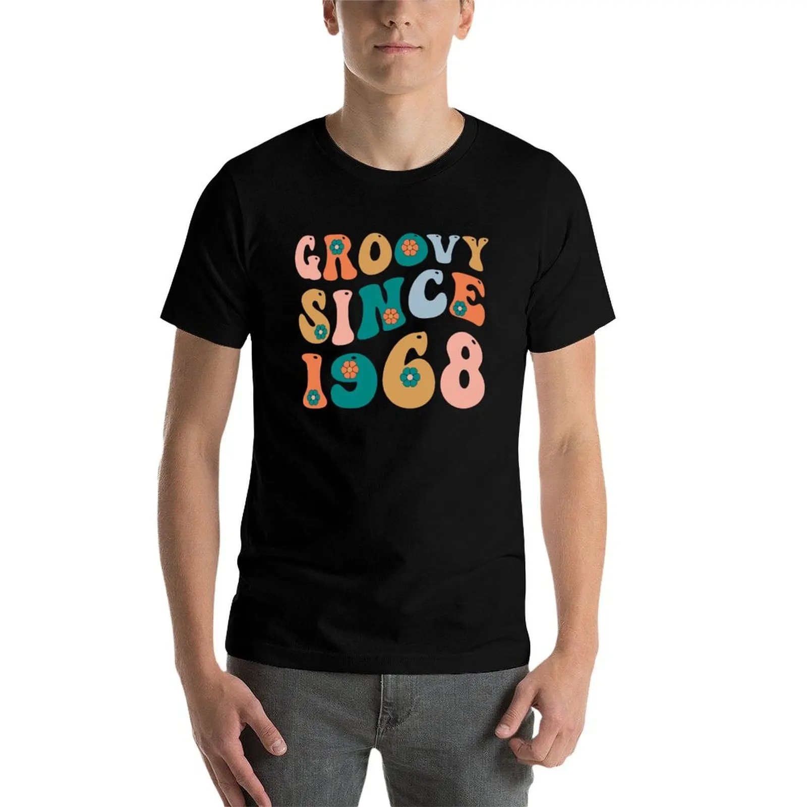 Groovy ตั้งแต่ 1968 56th วันเกิด Retro Groovy วันเกิดเสื้อยืดฤดูร้อนเสื้อผ้าศุลกากร plus ขนาดเสื้อบุรุษ graphic tee