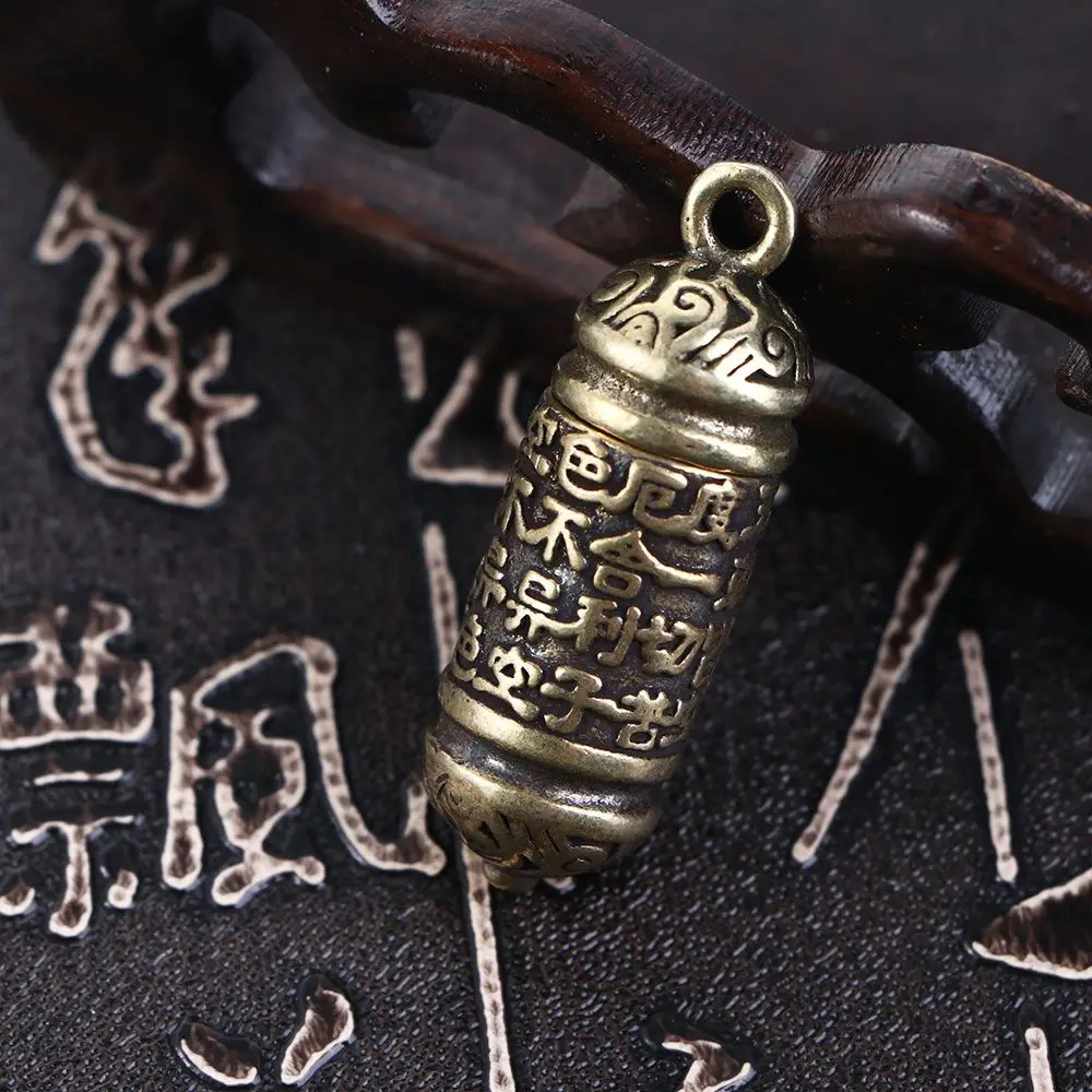 Men Vintage Openable Keychain Brass Memorial Keepsake Necklace Pendant Buddhist Pendant Medicine Pill Box Travel Pill Case