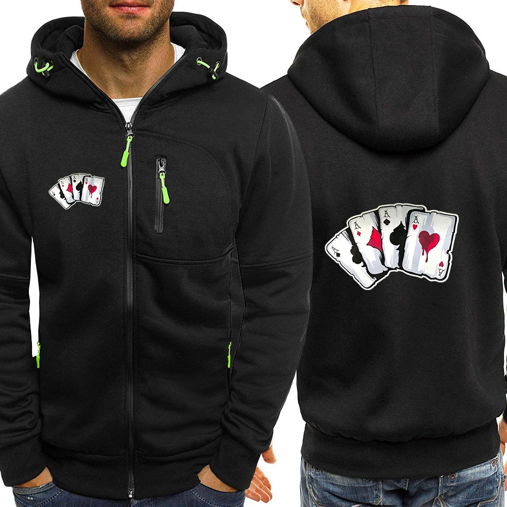 Men's Spring Autumn Constant Temperature Comfortable Mountaineering Jacket Hooded Coat 2026 Poker Card A pattern Logo Print