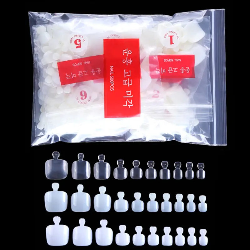 500 個ショートスクエア偽足の爪のヒントフレンチフルカバー人工アクリル足ネイルアートチッププレスつま先エクステンション