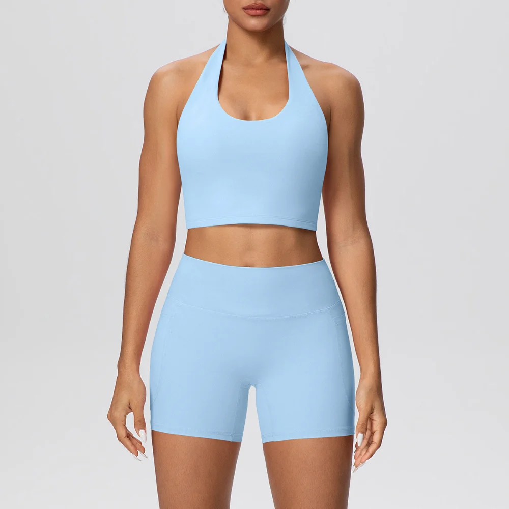 

Women's Seamless Yoga Sets Sports Fitness Slim Fit Backless Bra Hip-lifting Shorts Running Workout Training Leggings Gym Suits