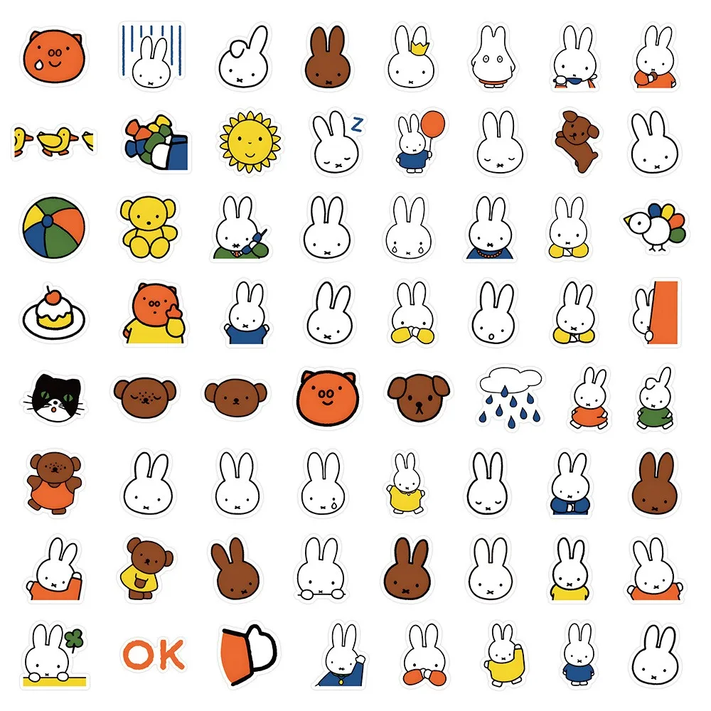 63 pçs bonito miffy adesivos dos desenhos animados kawaii coelho decoração adesivos à prova dwaterproof água caso de telefone ipad notebook bagagem adesivos brinquedos