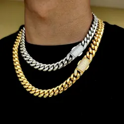 12mm Hip Hop Stainless Steel Jewelry Homme Cadena Luxury Miami Cuban Link Chain Men Rapper Rock Necklace
