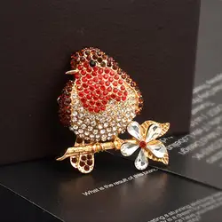 Red Breast Robin Bird Crystal Brooch Pin Christmas Jewelry Gift Women Vintage Jewelry Animal Brooches Pins Christmas Gift
