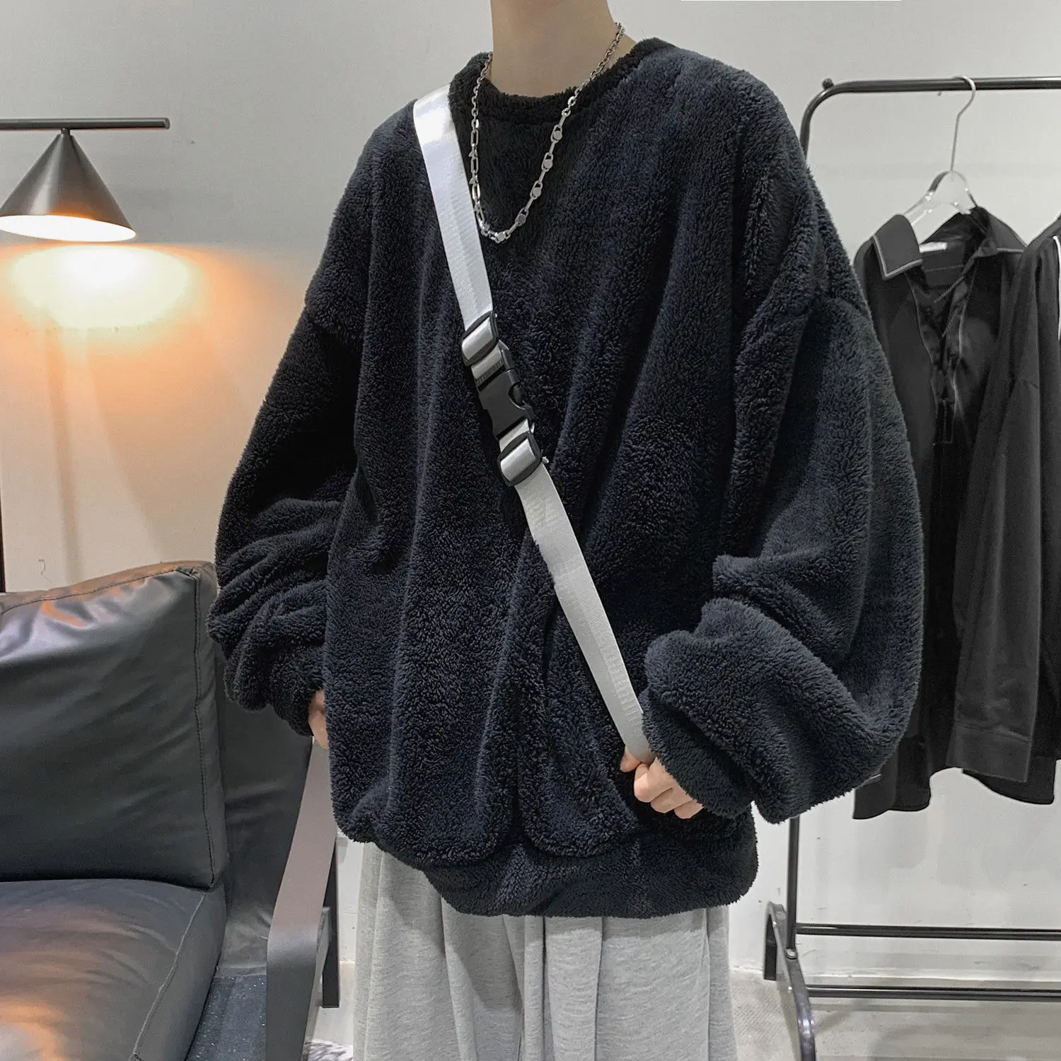 New Flannel Plush Youth Men Sweatshirt Autumn Winter Clothes O Neck Japanese Style Fashion Thicken Daily Warm Pullover Coat